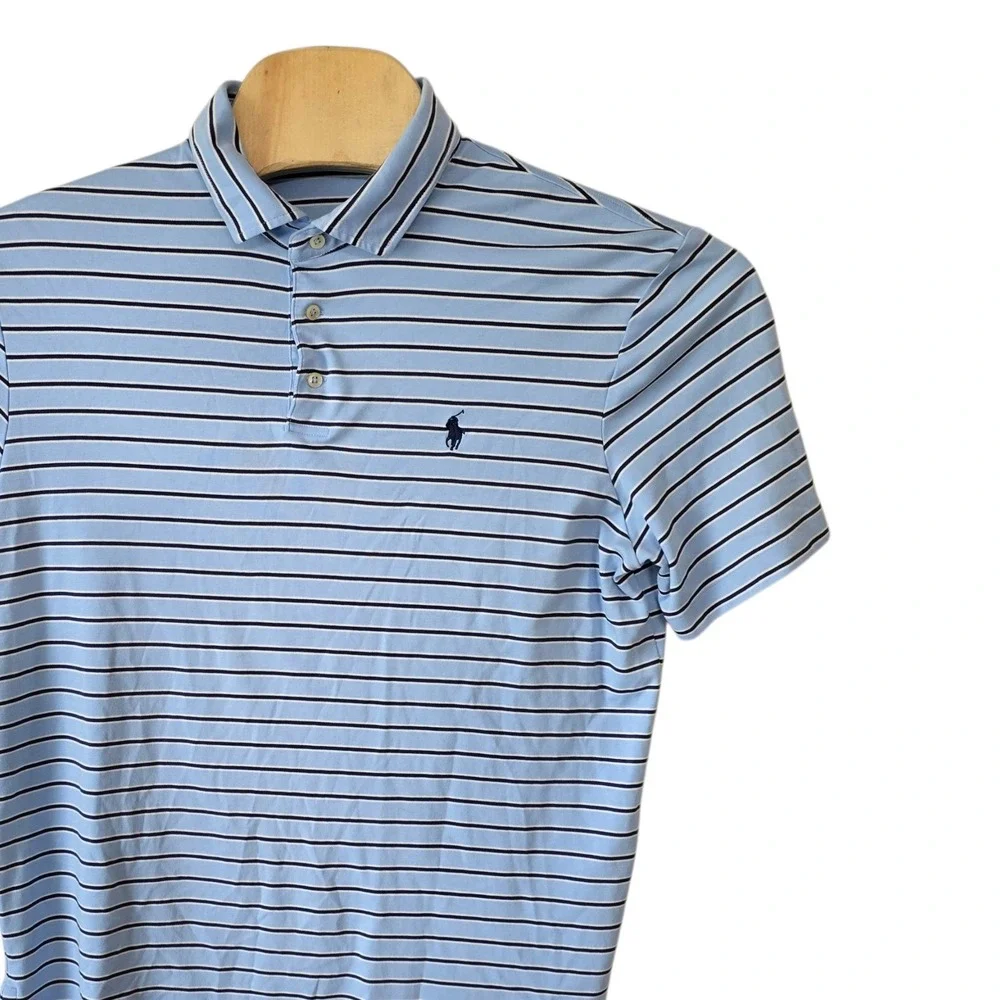 Polo Ralph Lauren Mens Large Blue Striped Short‎ Sleeve Cotton Polo Shirt L